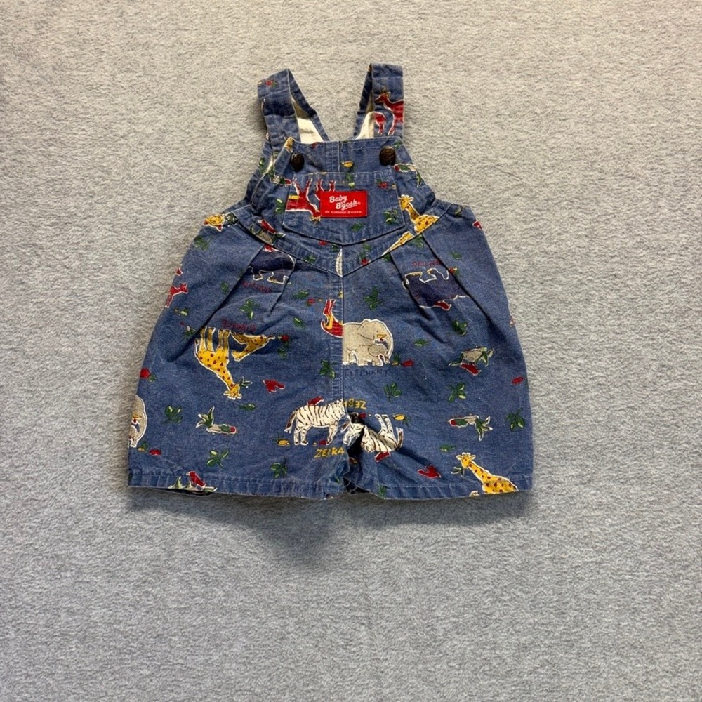 Vintage Baby OshKosh B'gosh Safari Animal Print Shortalls Blue 3/6M USA Made